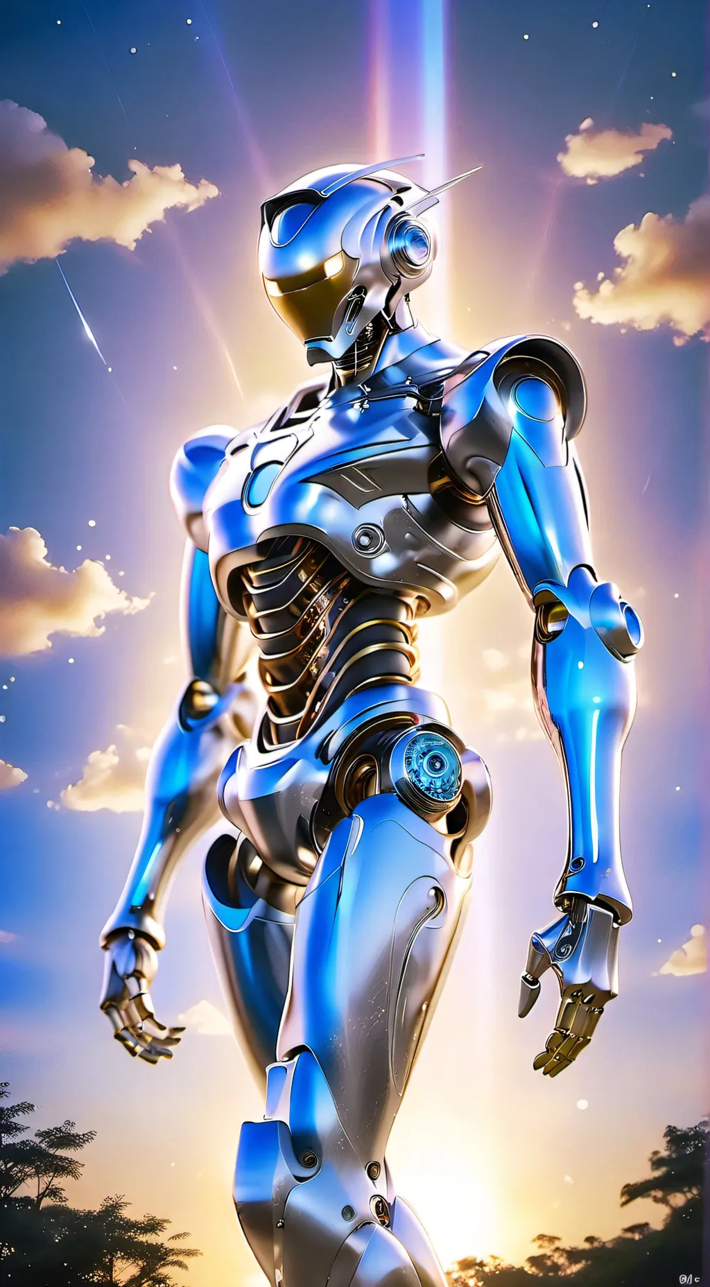 ai character: Robot in heaven  background