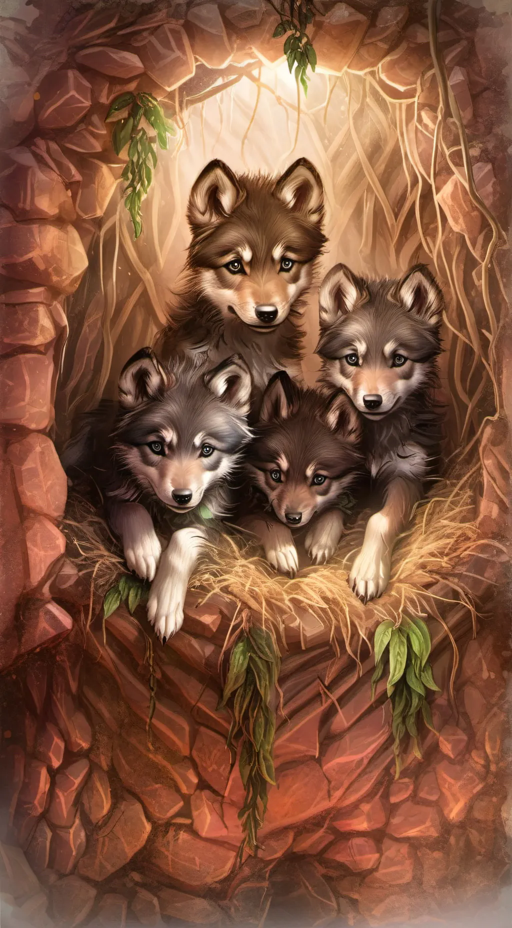 ai character: La Brea. wolf pack background