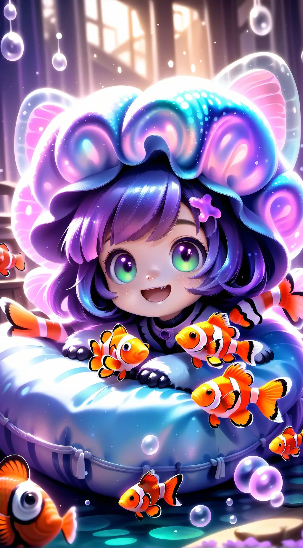 ai character: Striped Clownfish Spirit background