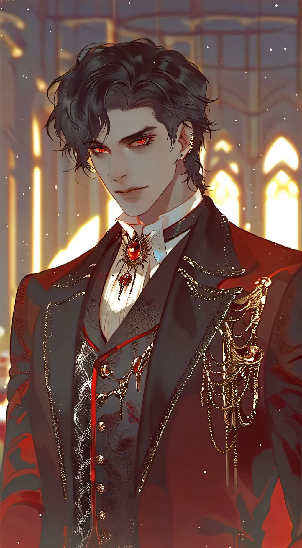 ai character: Alaric Crimson background