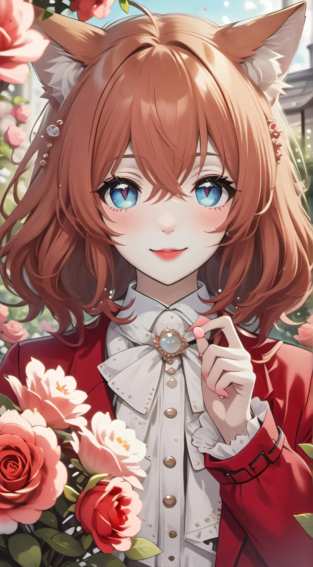 ai character: Red Blossom Furry background