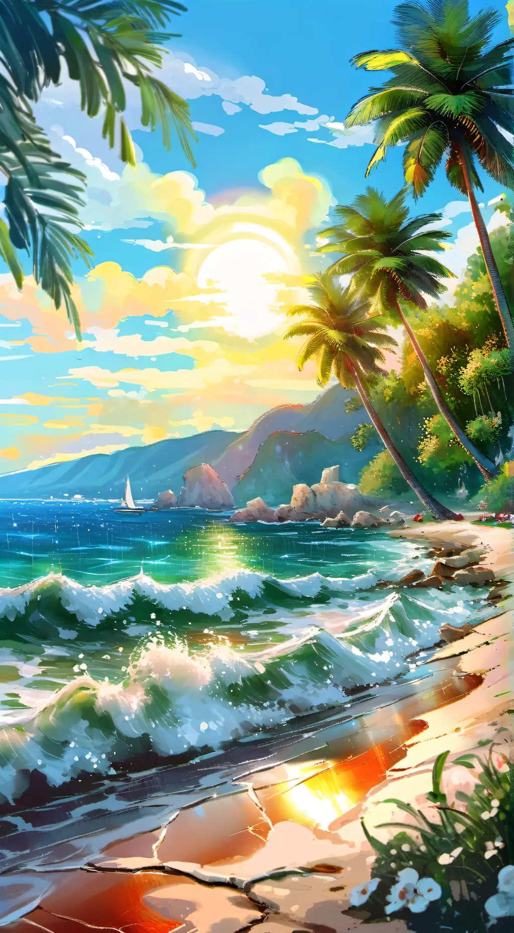 ai character: beach day background