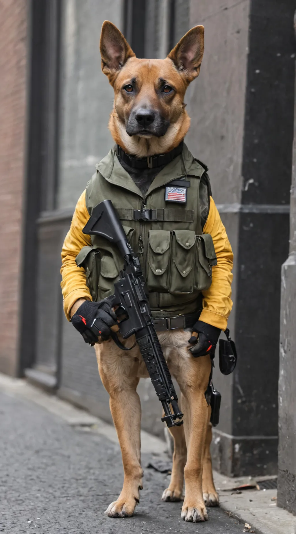 ai character: dog 9/11 war background