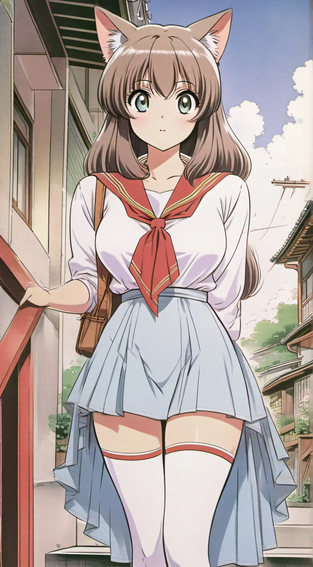 ai character: giant cat girl  background