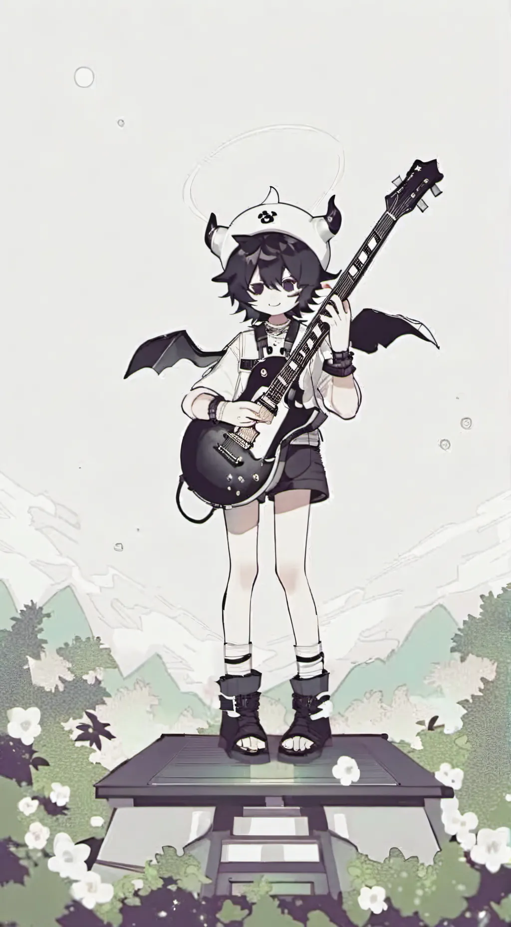 ai character: Fpe playing guitar background