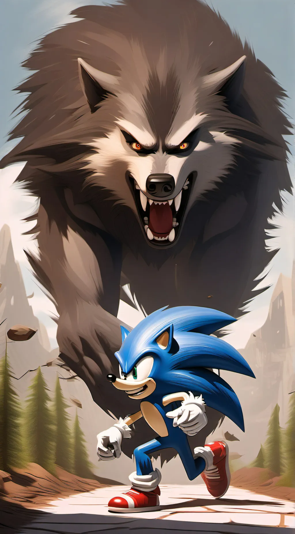 ai character: Sonic run away background