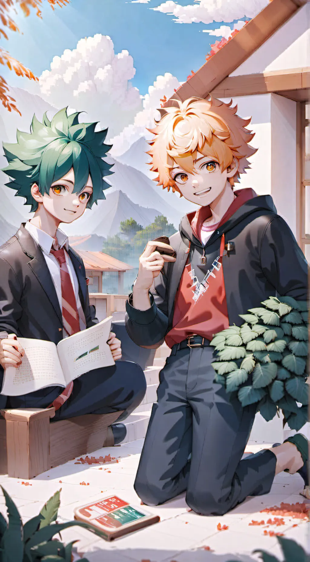 ai character: Deku and Bakugo  background