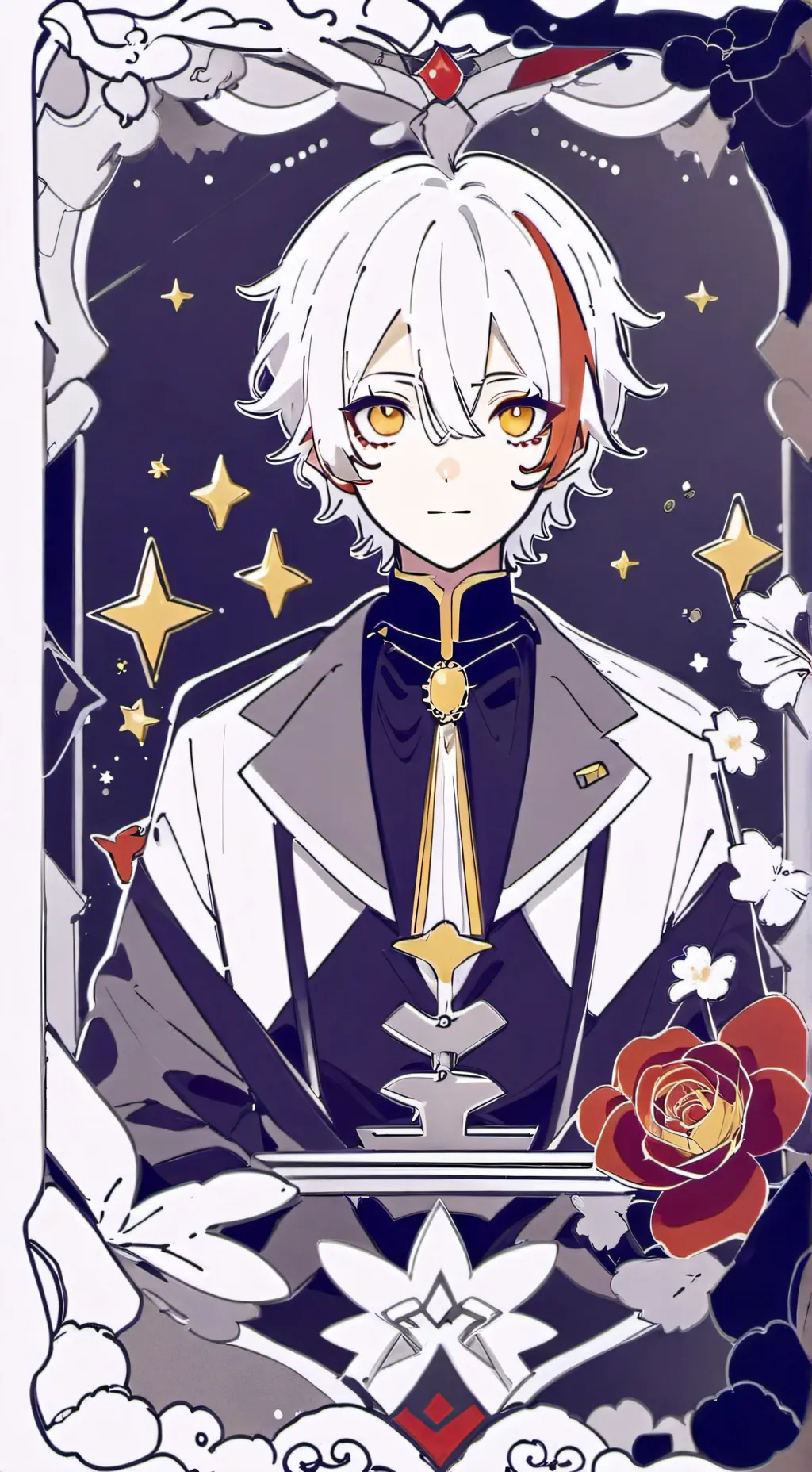 ai character: Indigo, pink, brow background