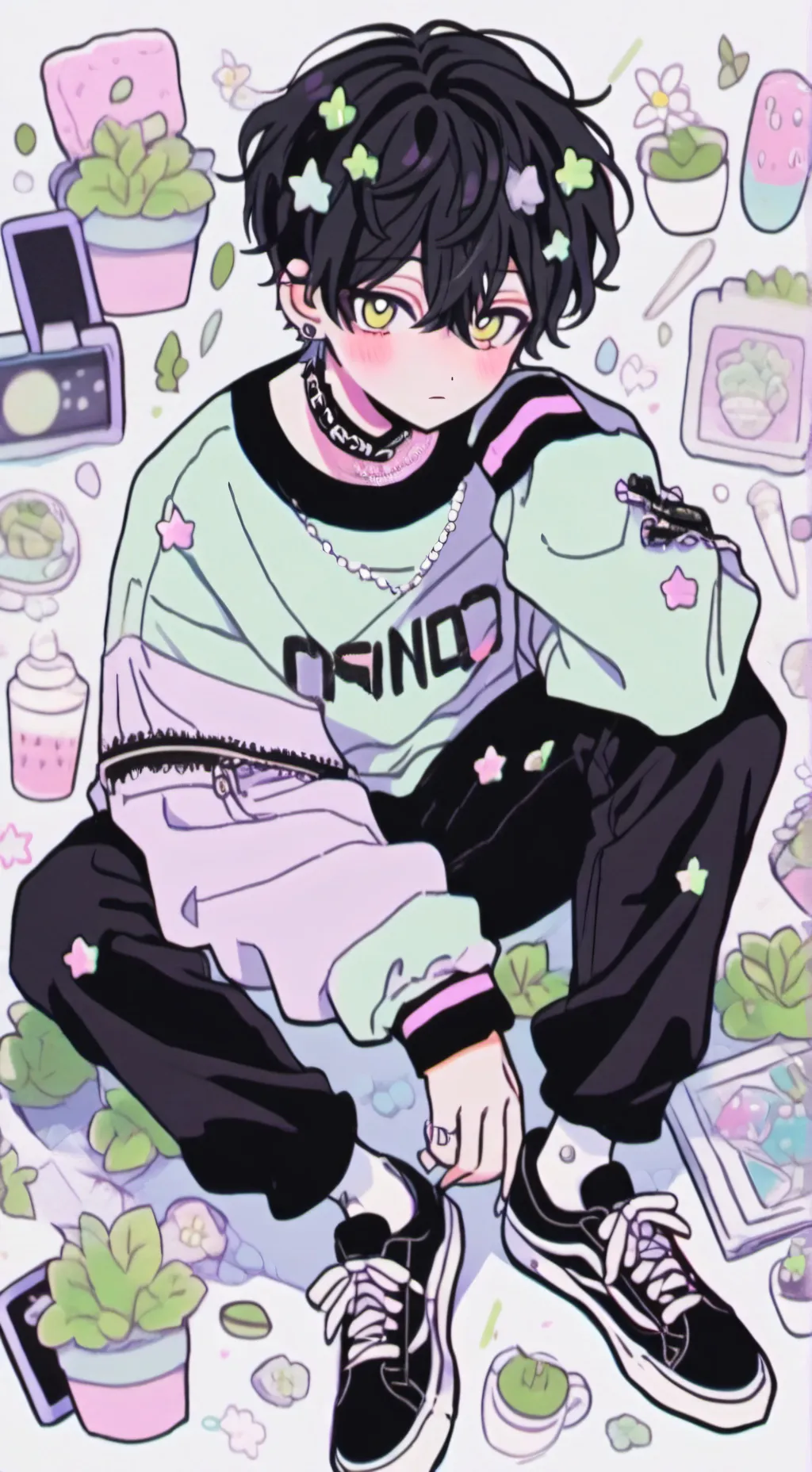 ai character: emo boy  background