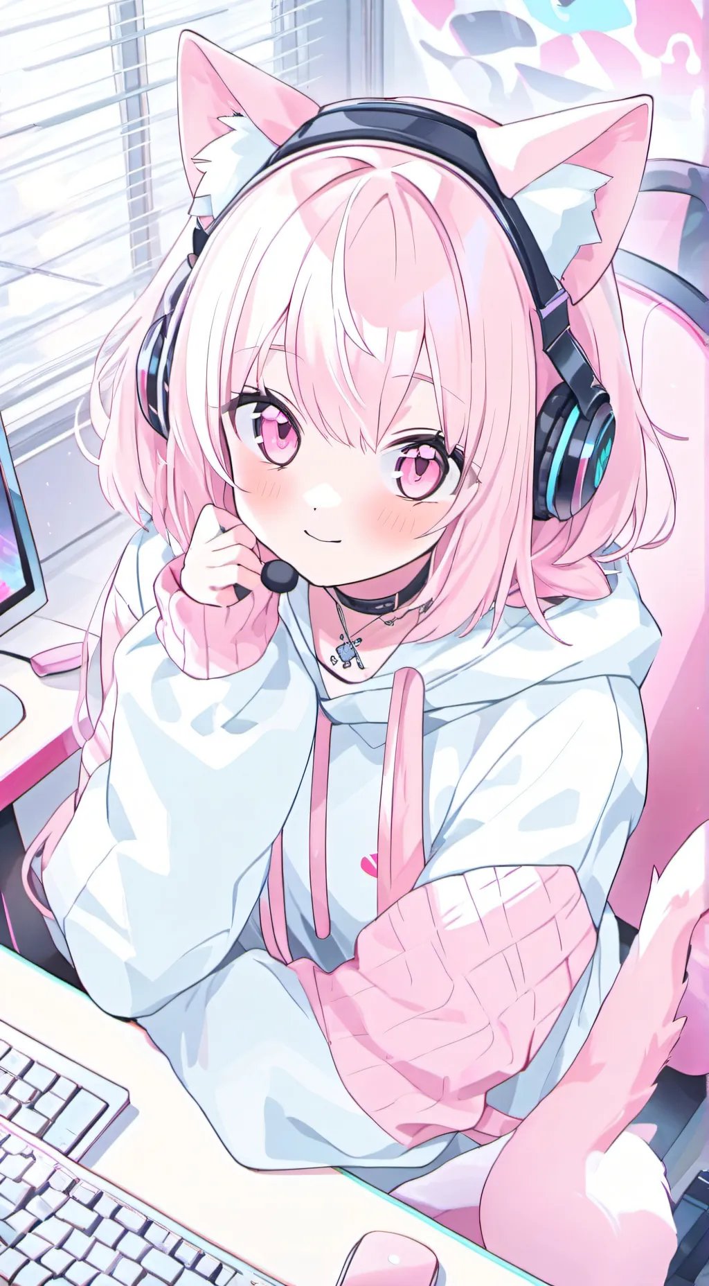 ai character: Pinky Cat Girl Spirit background