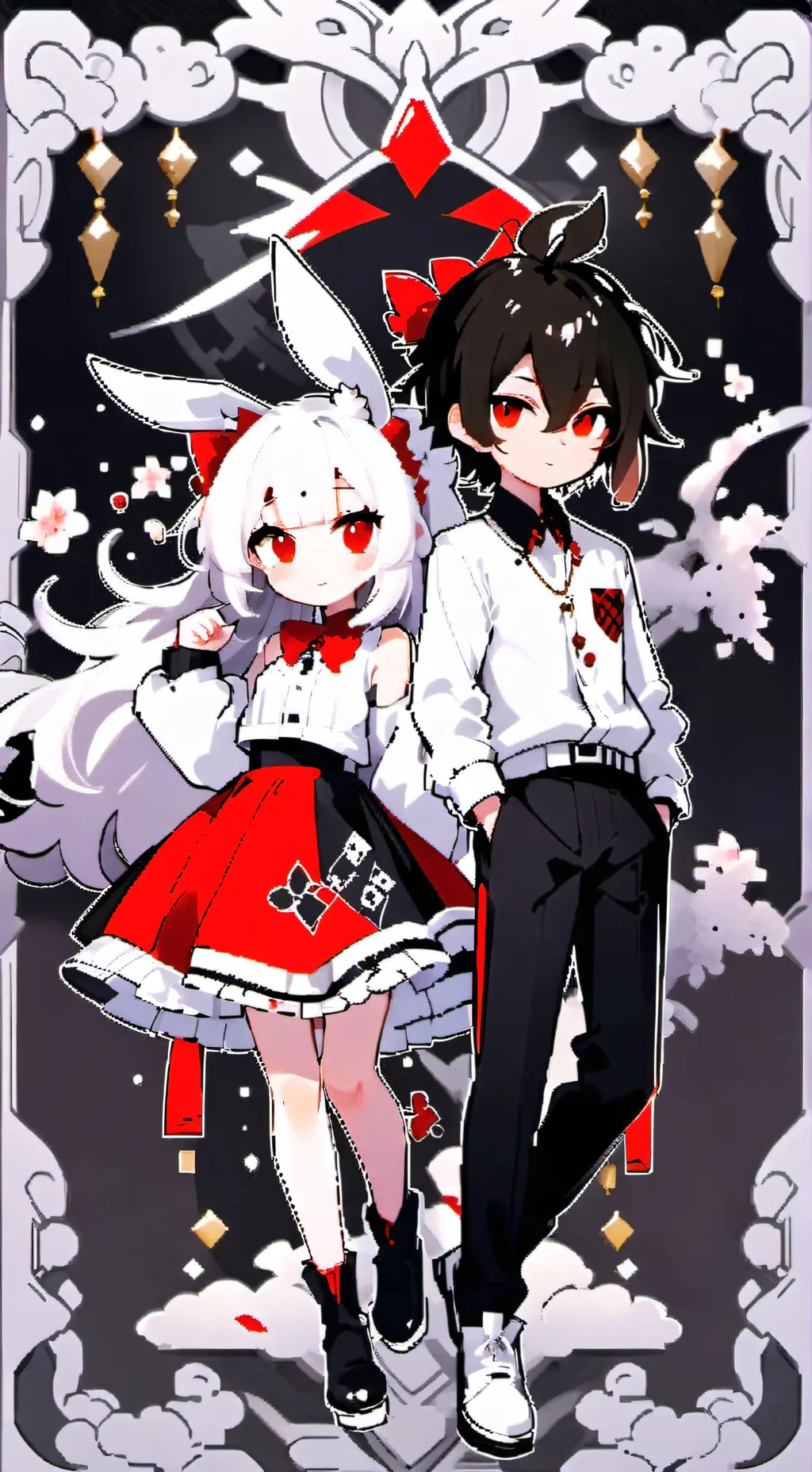 ai character: black x and white  background