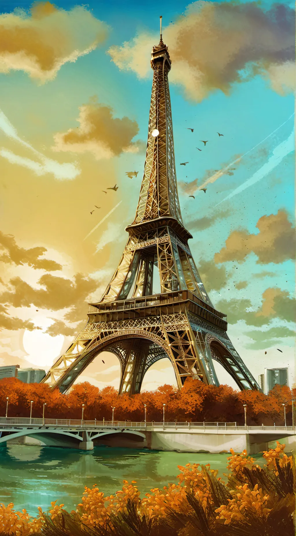 ai character: Eiffel tower background