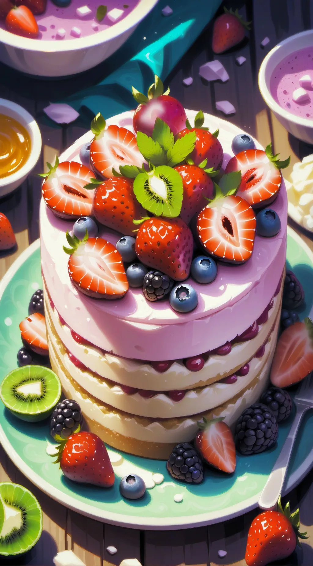 ai character: fruitcake Español  background