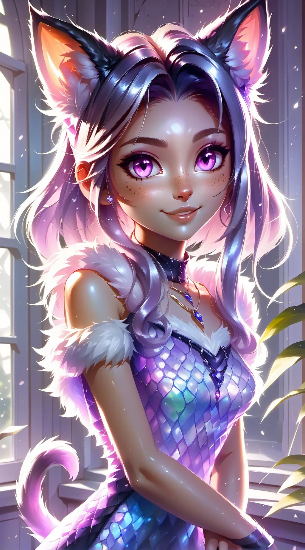 ai character: Ella the Tortoiseshell Spirit background