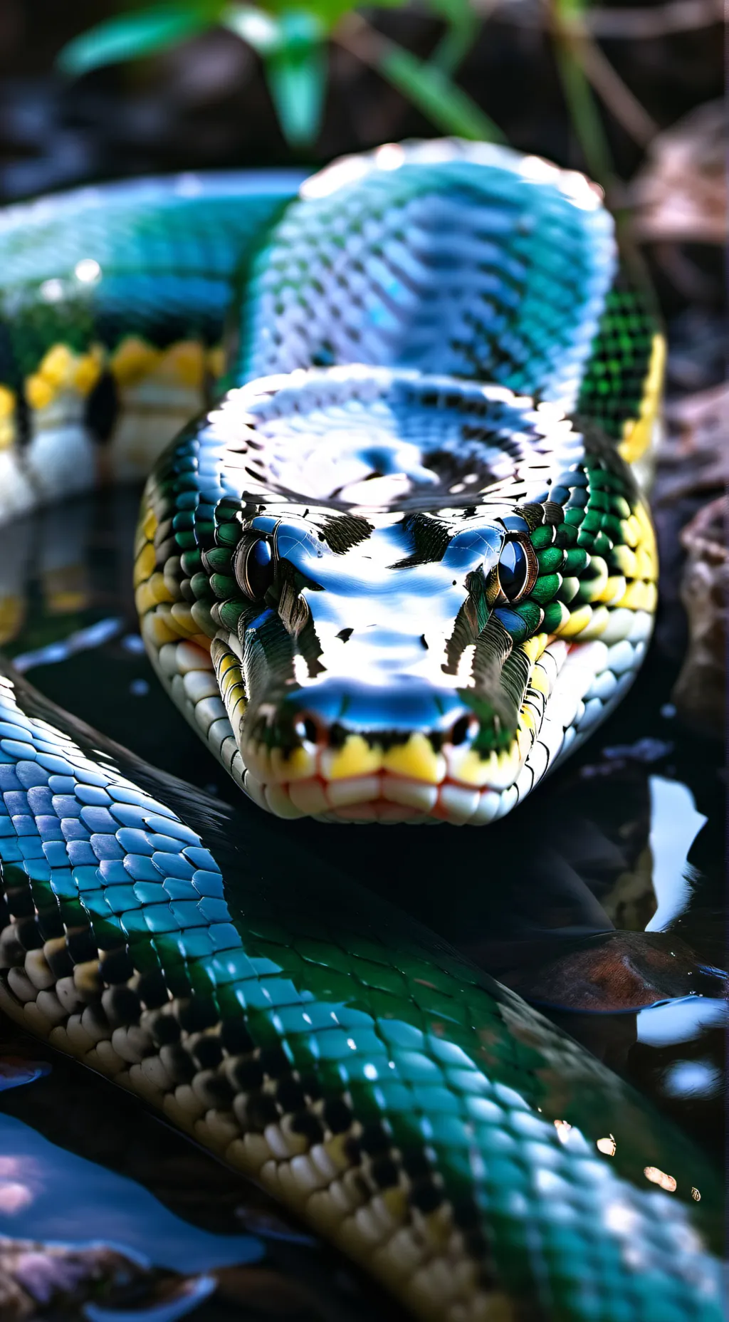 ai character: Green anaconda  background