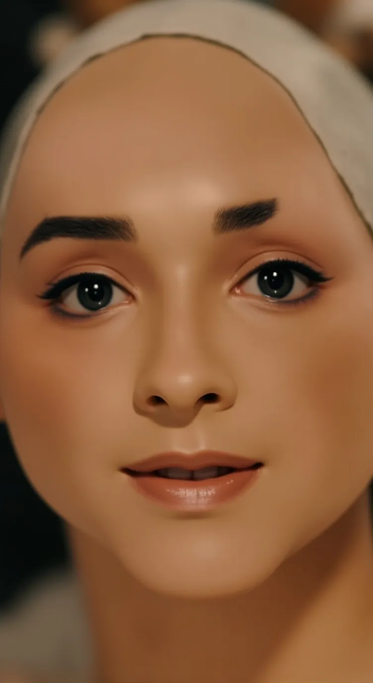 ai character: bald Natalia dyer  background