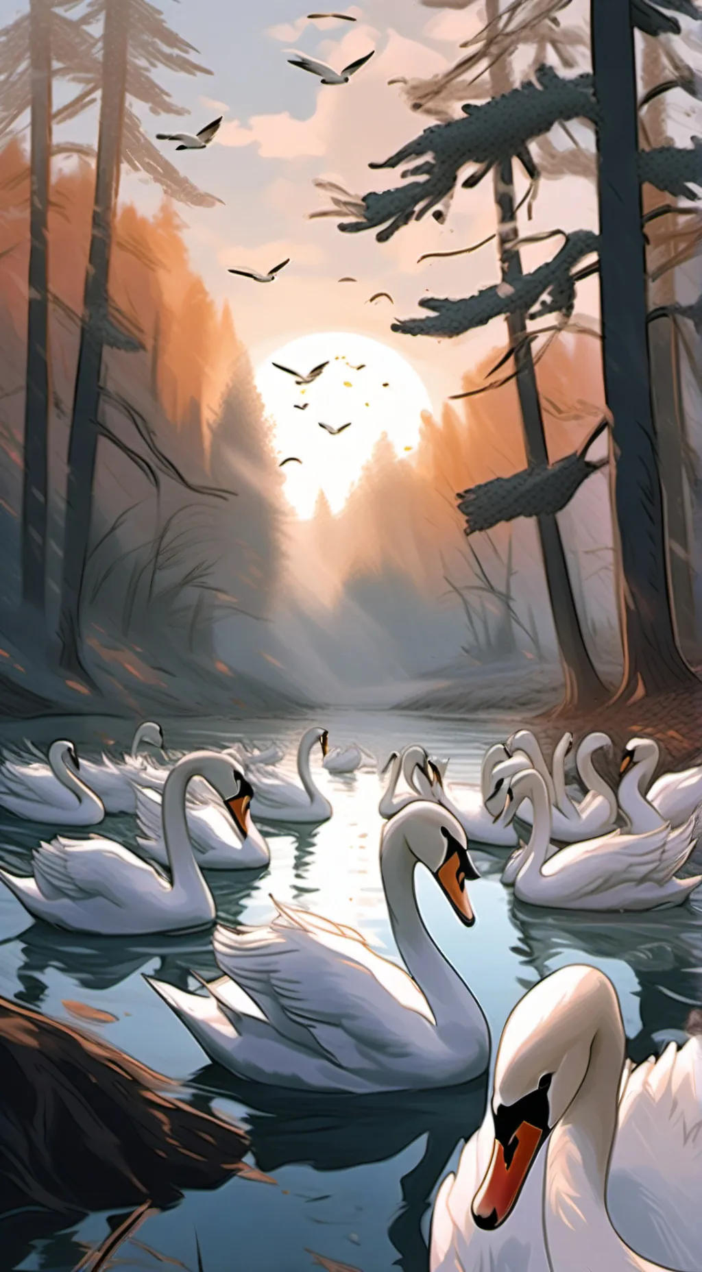 ai character: The swan lake background