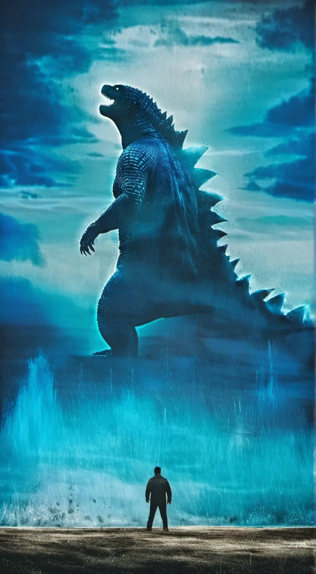 ai character: godzilla  background