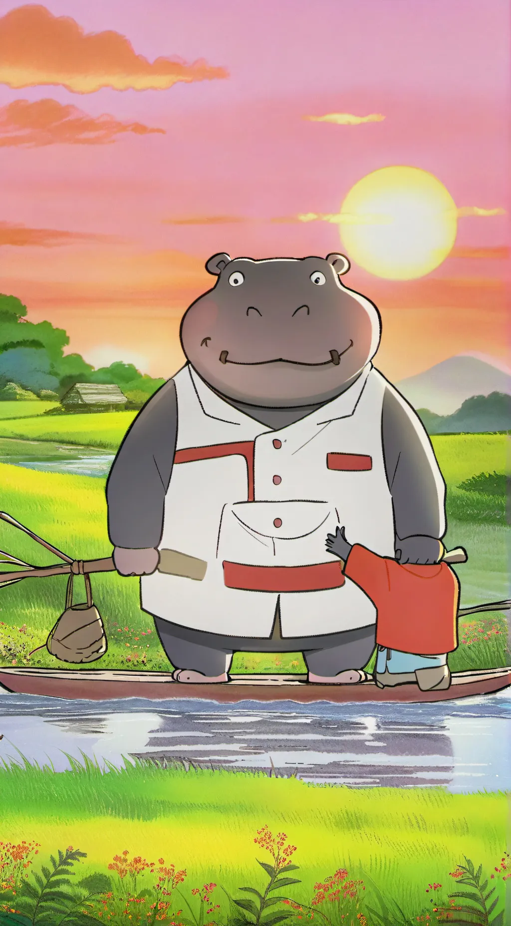 ai character: hippo👍 background