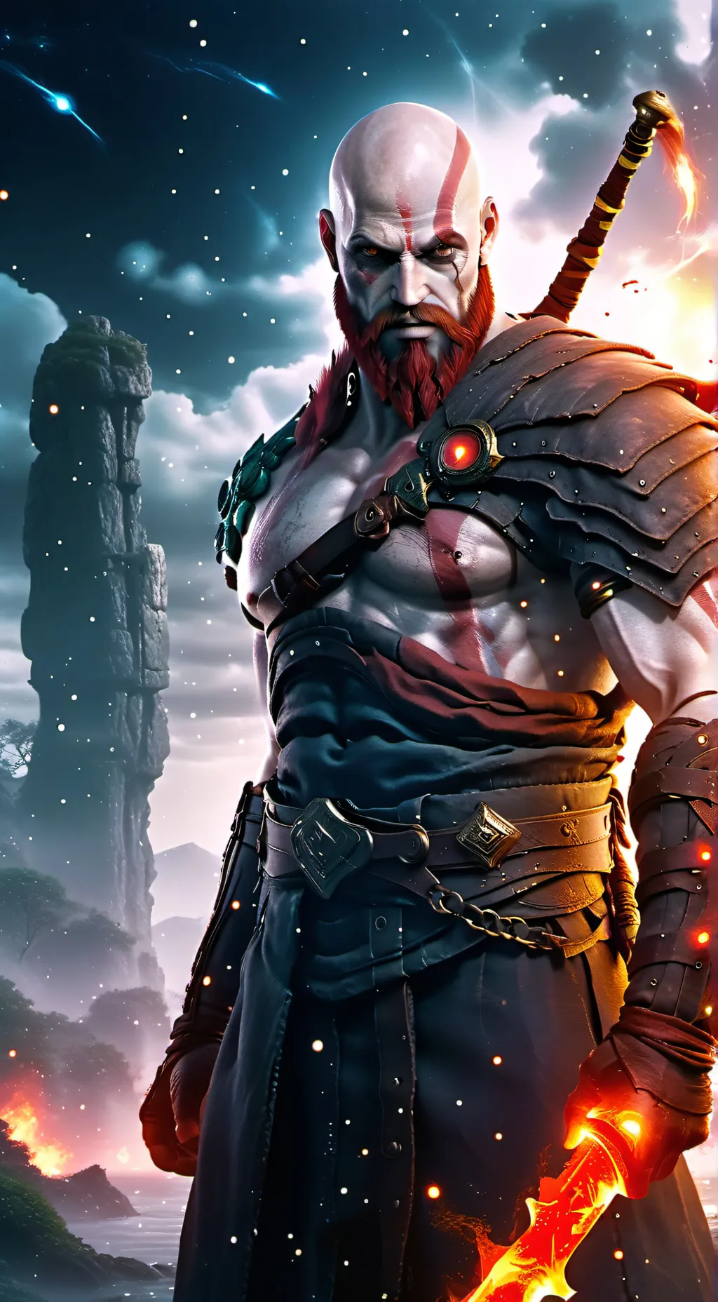 ai character: Kratos da galaxia background