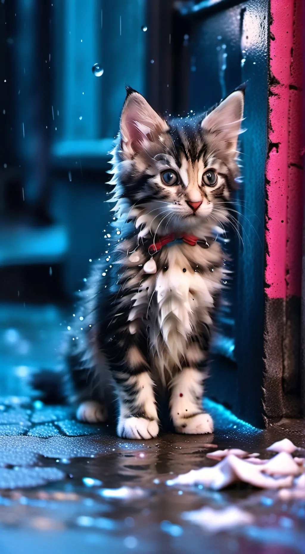 ai character: homeless kitten  background