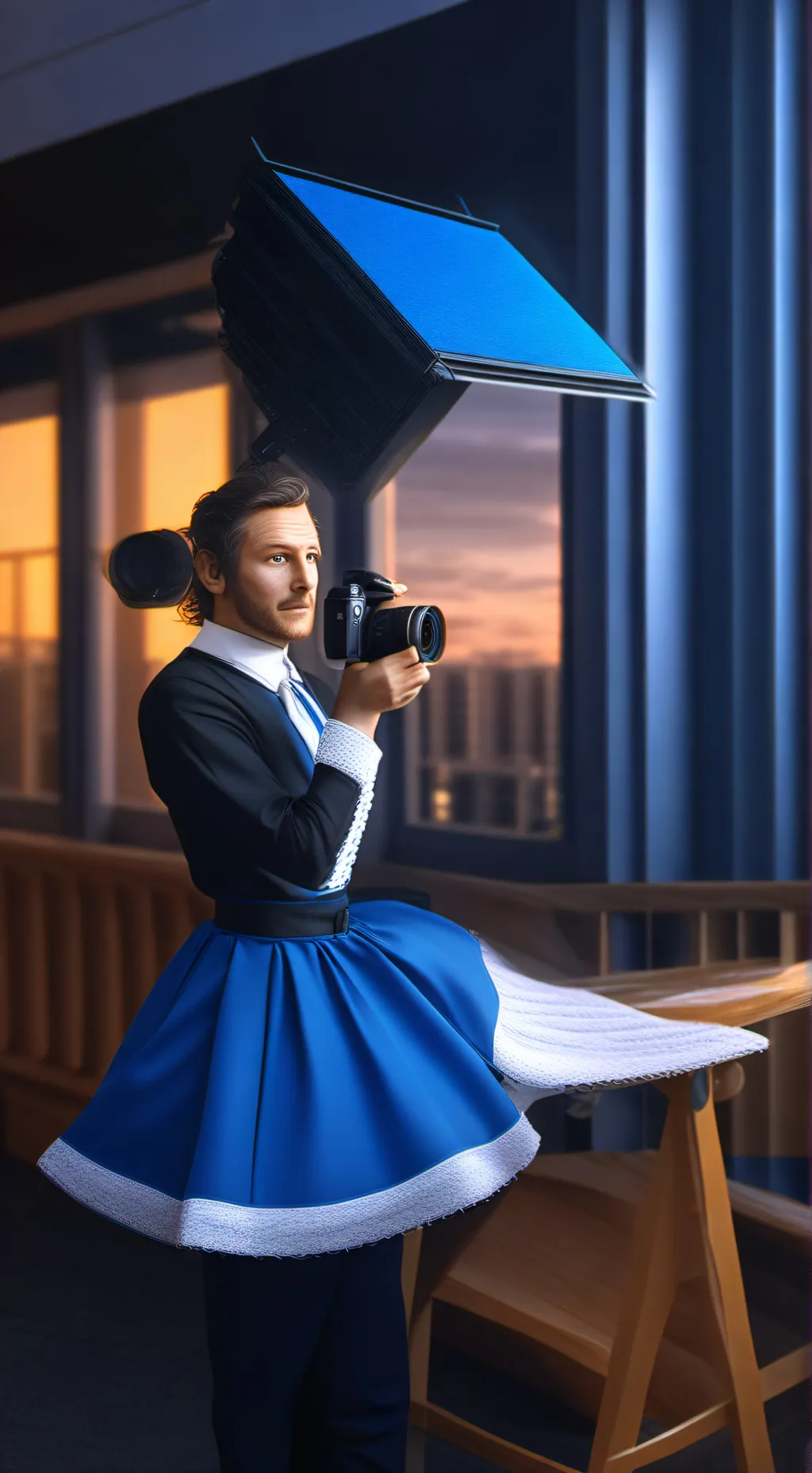 ai character: camera man cat background