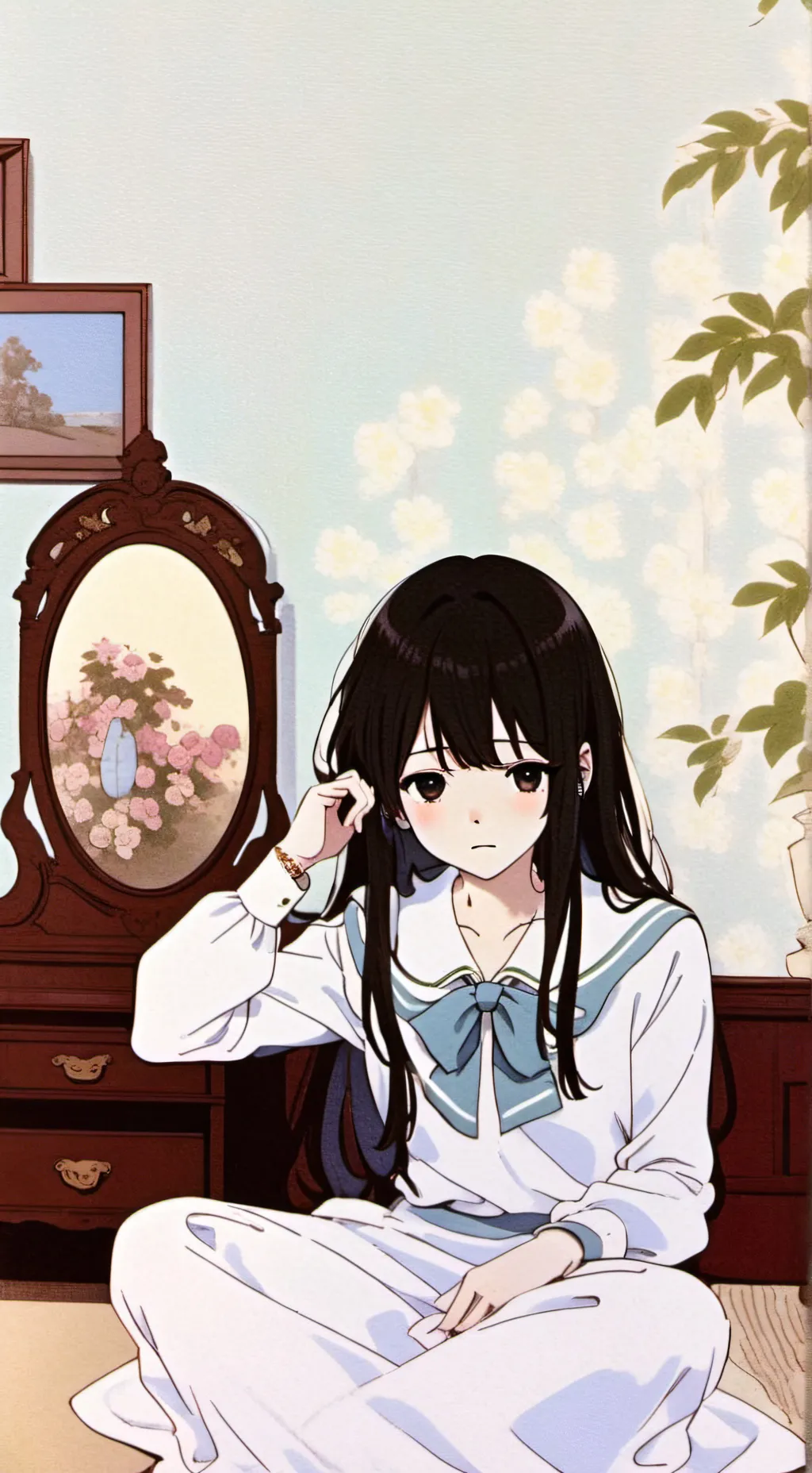 ai character: sad girl background