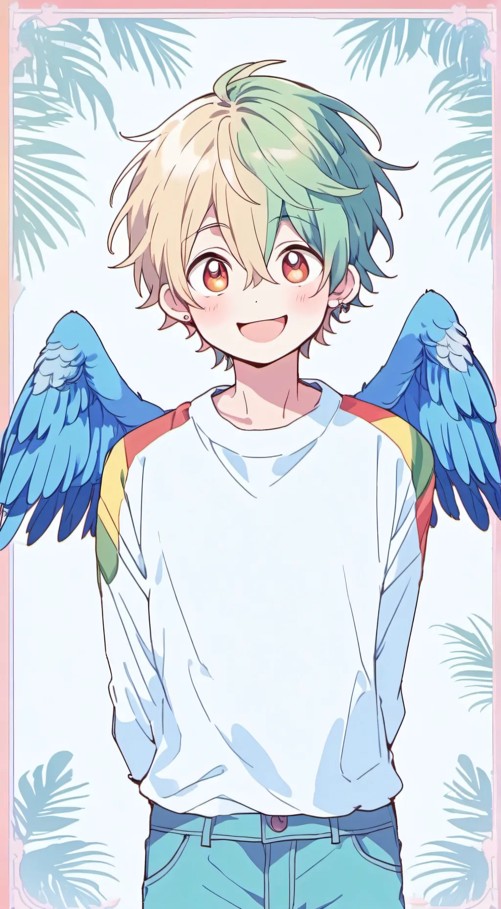 ai character: Polychromatic Parrot Furry background