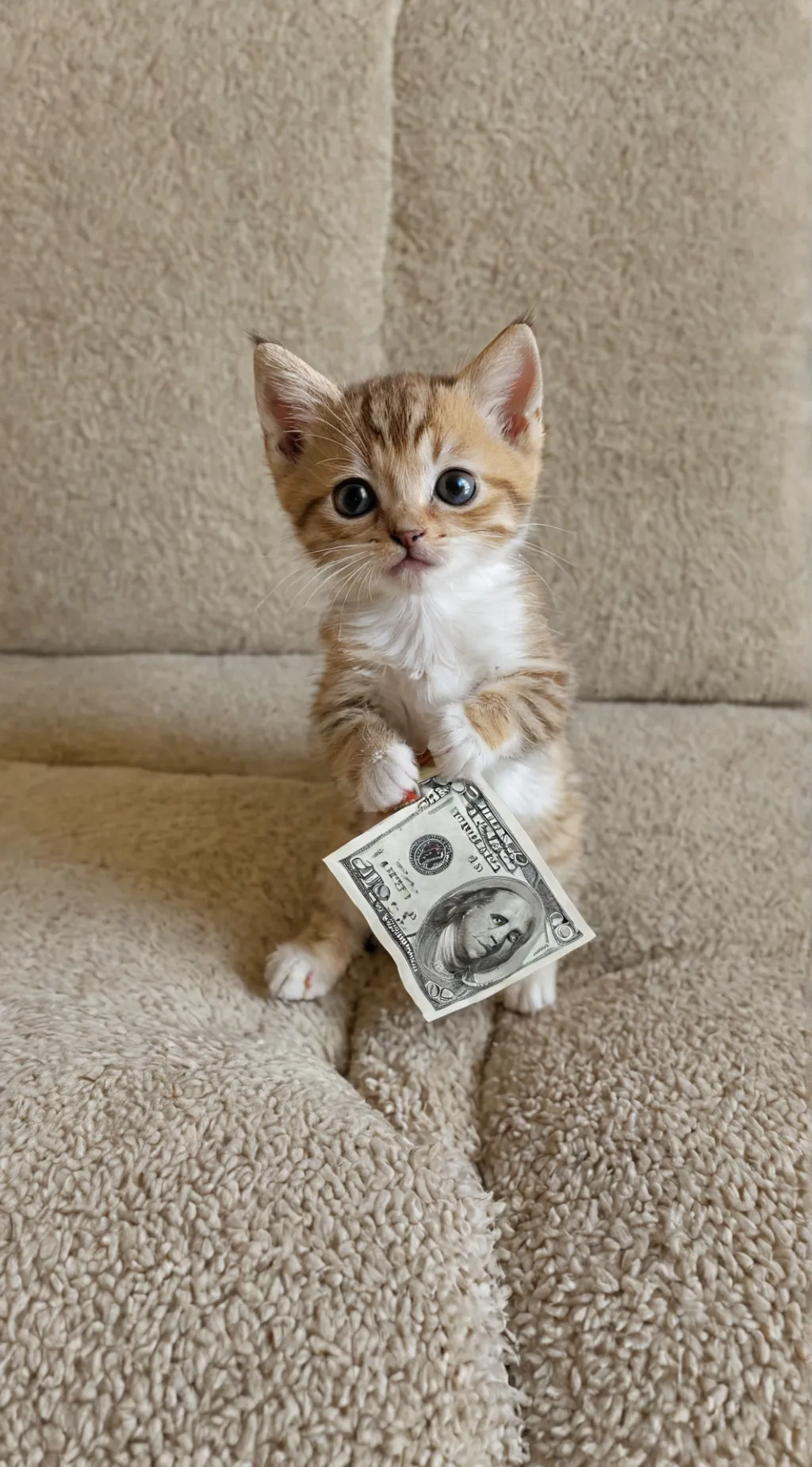 ai character: Kitten with $100 background