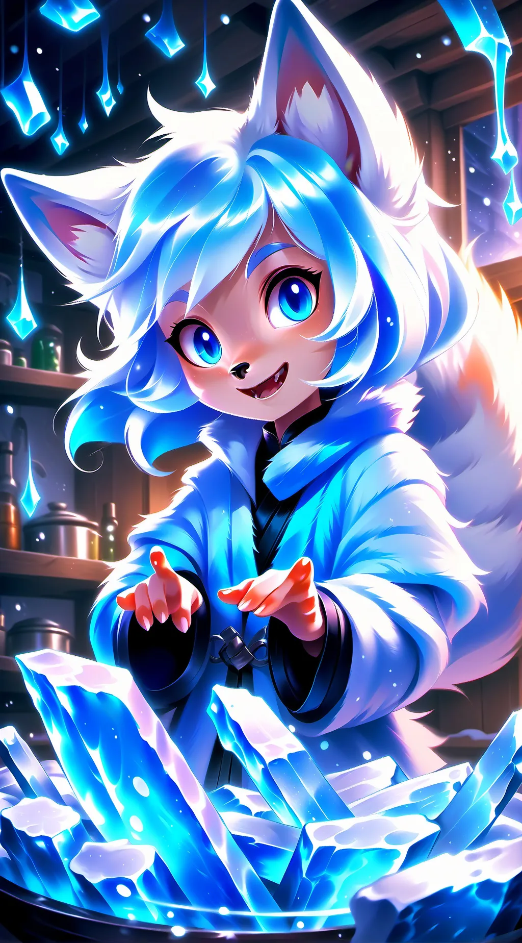 ai character: Snowy Paws Spirit background