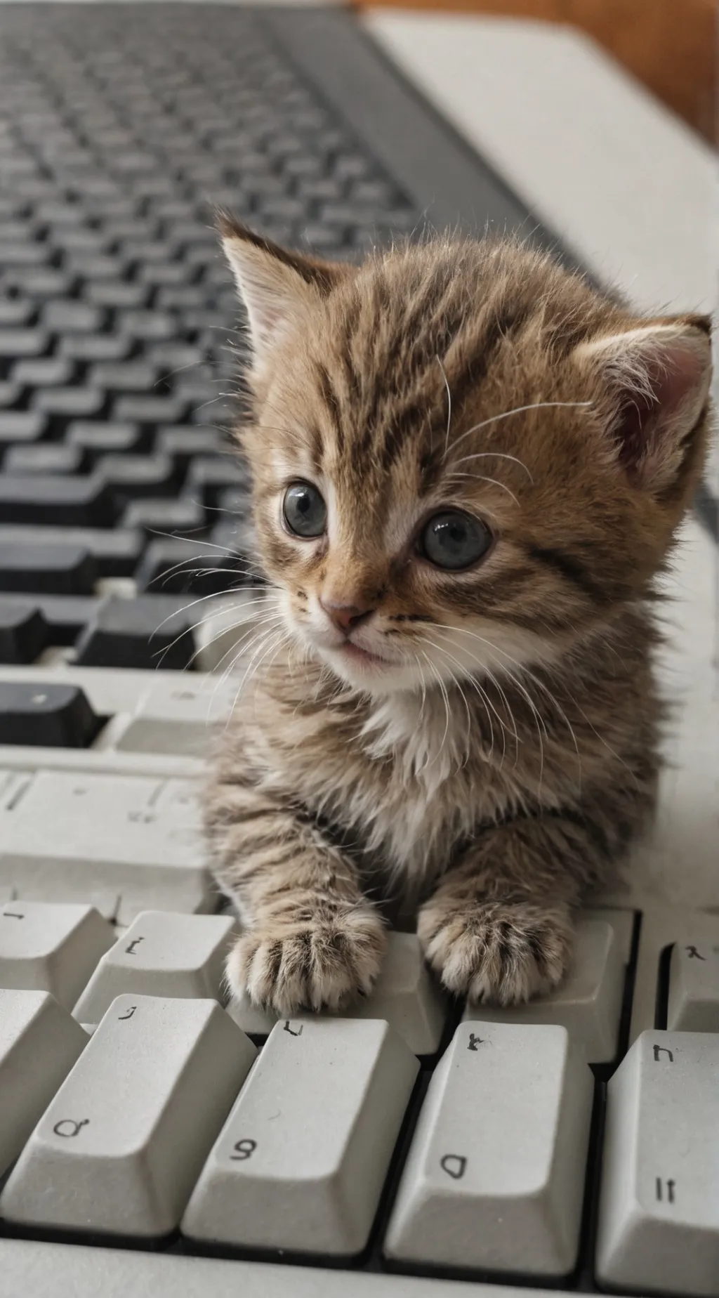 ai character: Kitten on keyboard background