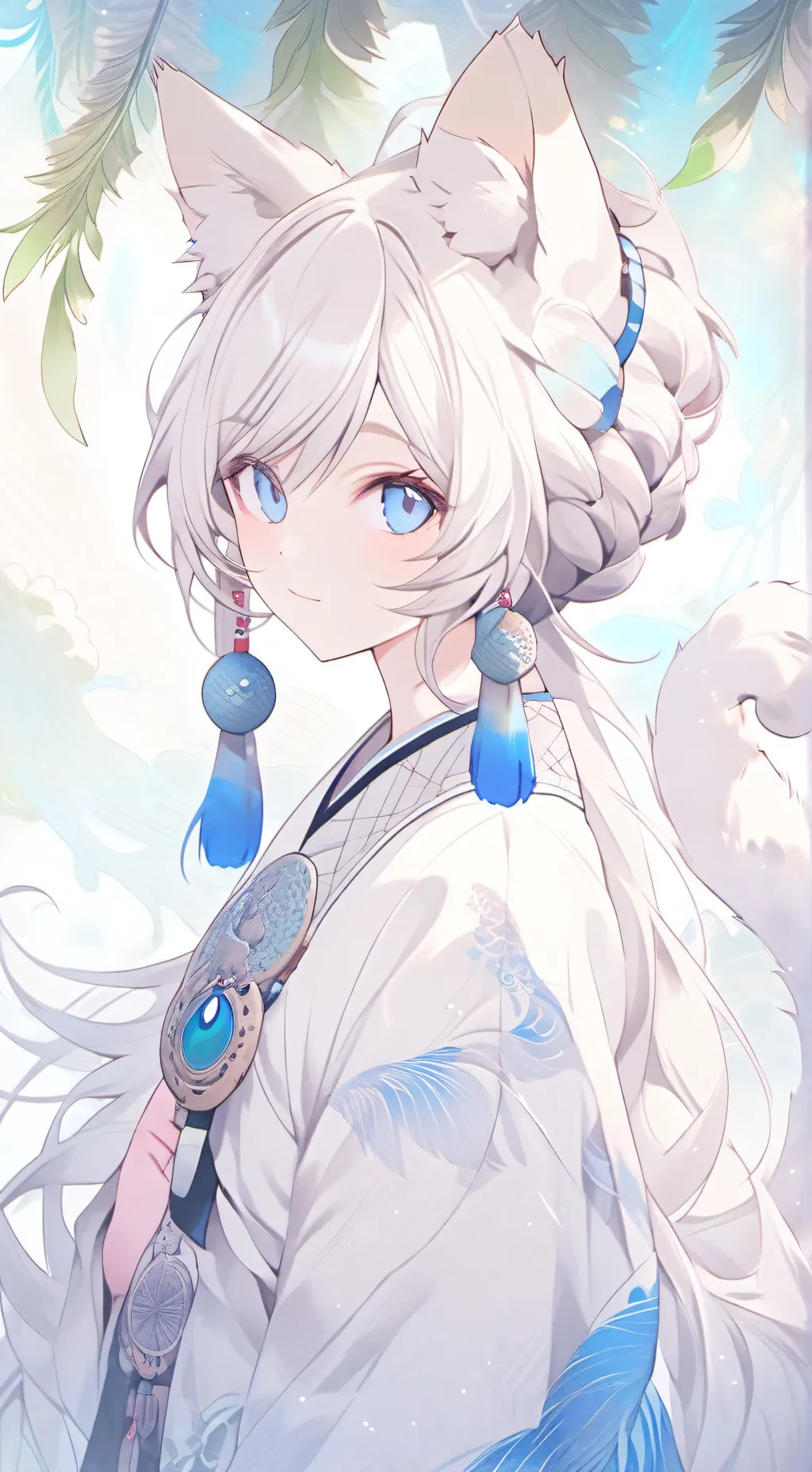 ai character: Fluffy Gray Spirit Furry background