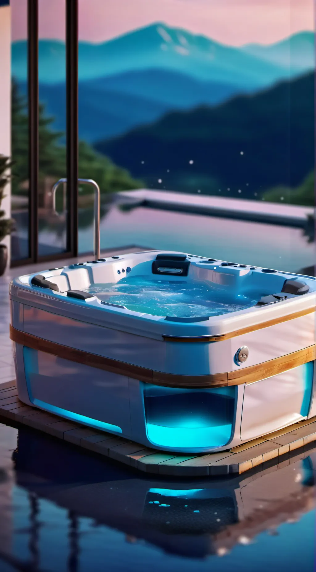 ai character: hot tub background