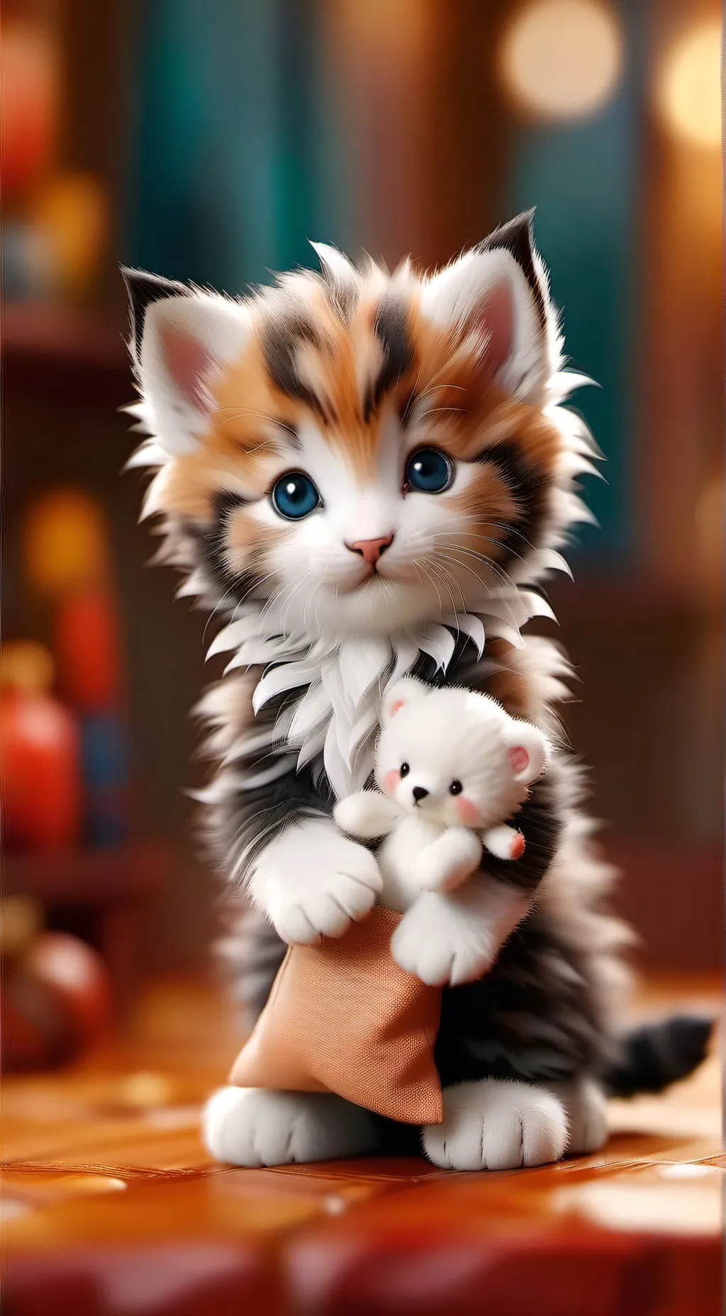 ai character: plushie kitten background