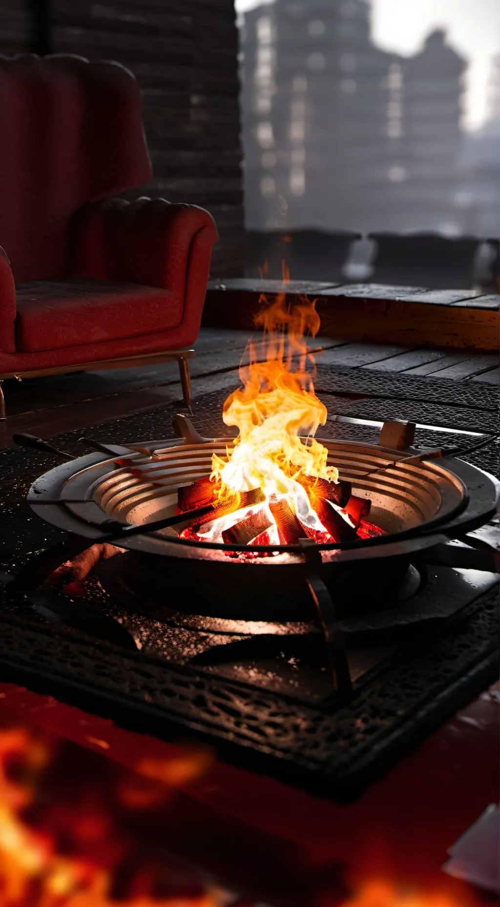 ai character: fire background