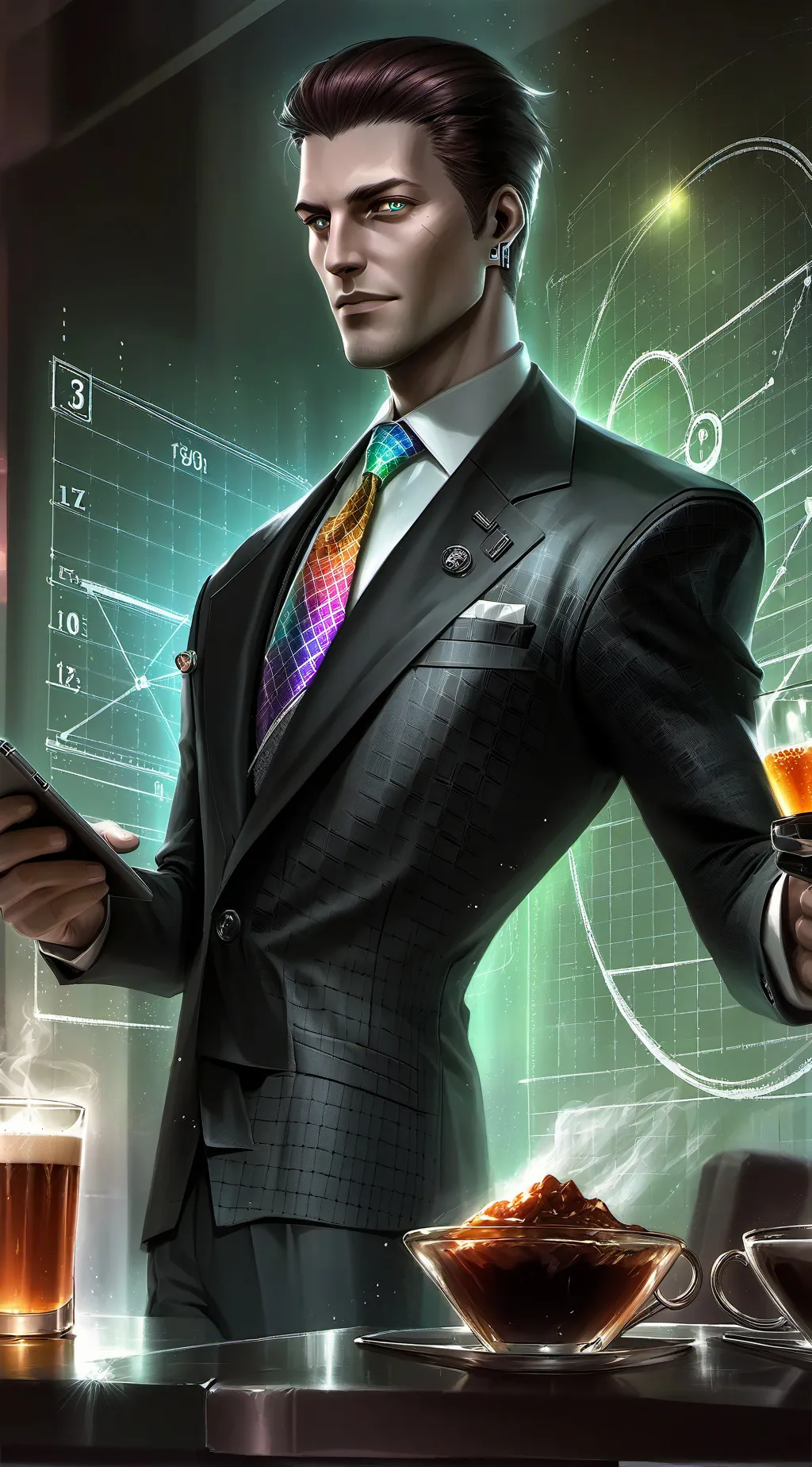 ai character: The Fractal Espresso Connoisseur background