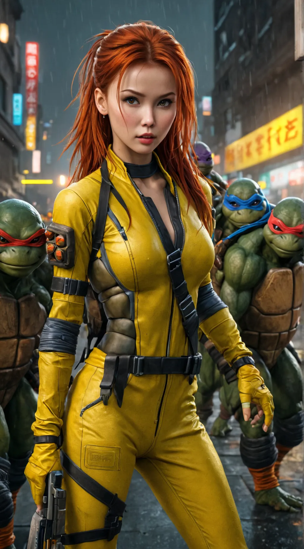 ai character: TMNT and April background