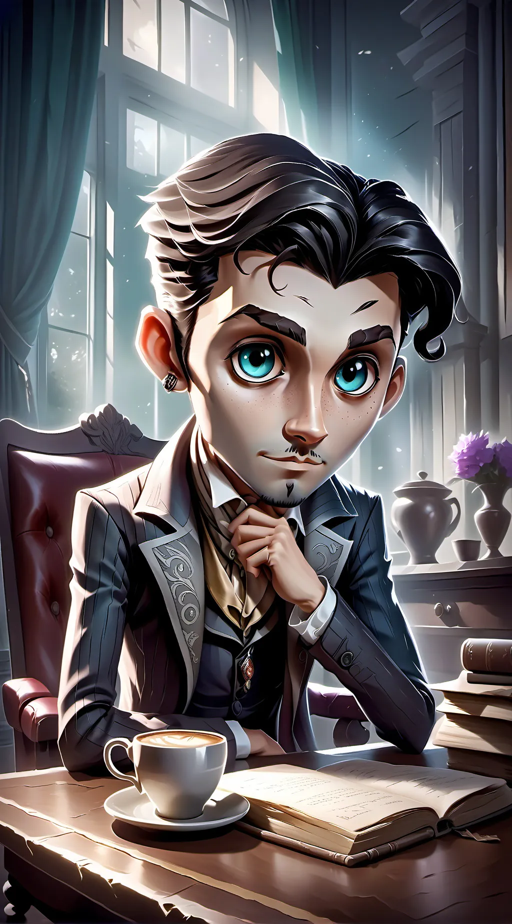 ai character: The Recursive Cappuccino Critic background