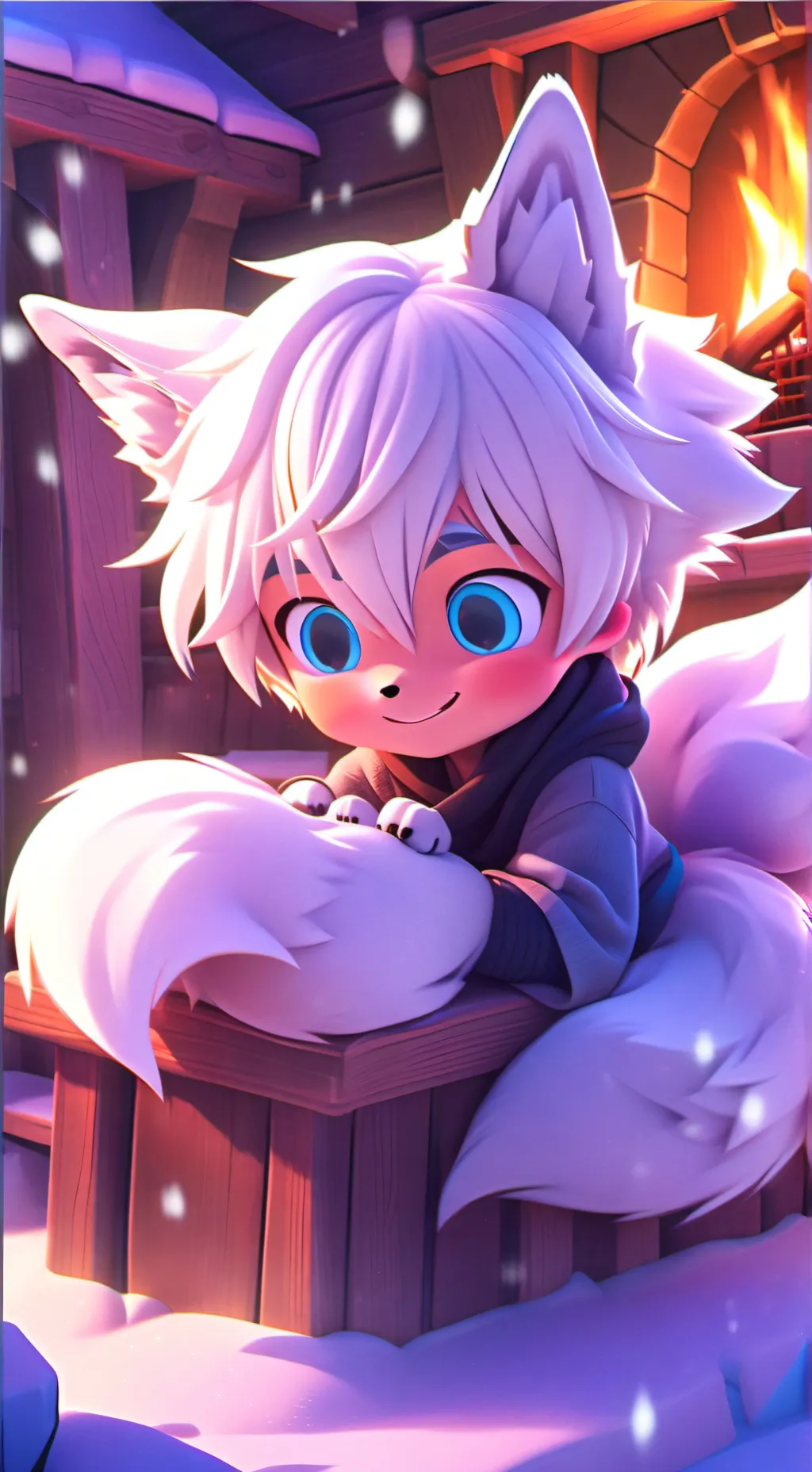 ai character: Frosty the Snow Fox Spirit background