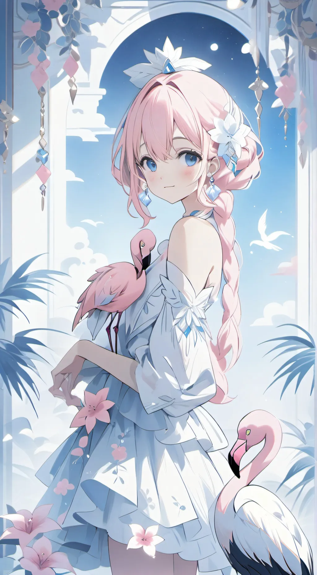 ai character: Pinky the Spirit Flamingo background
