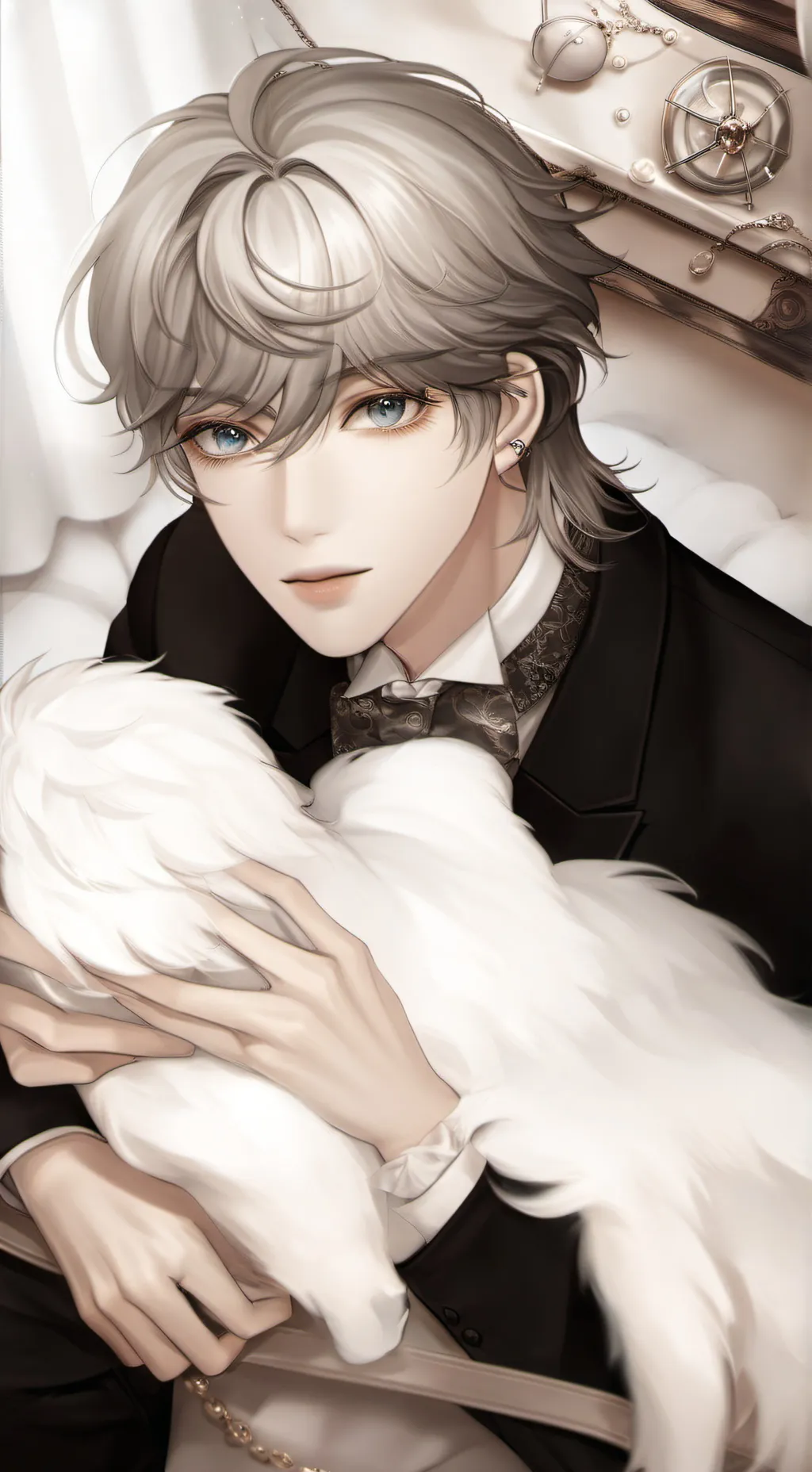 ai character: Grey star background