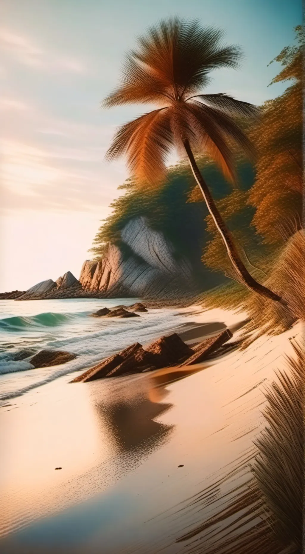 ai character: LMK beach!  background