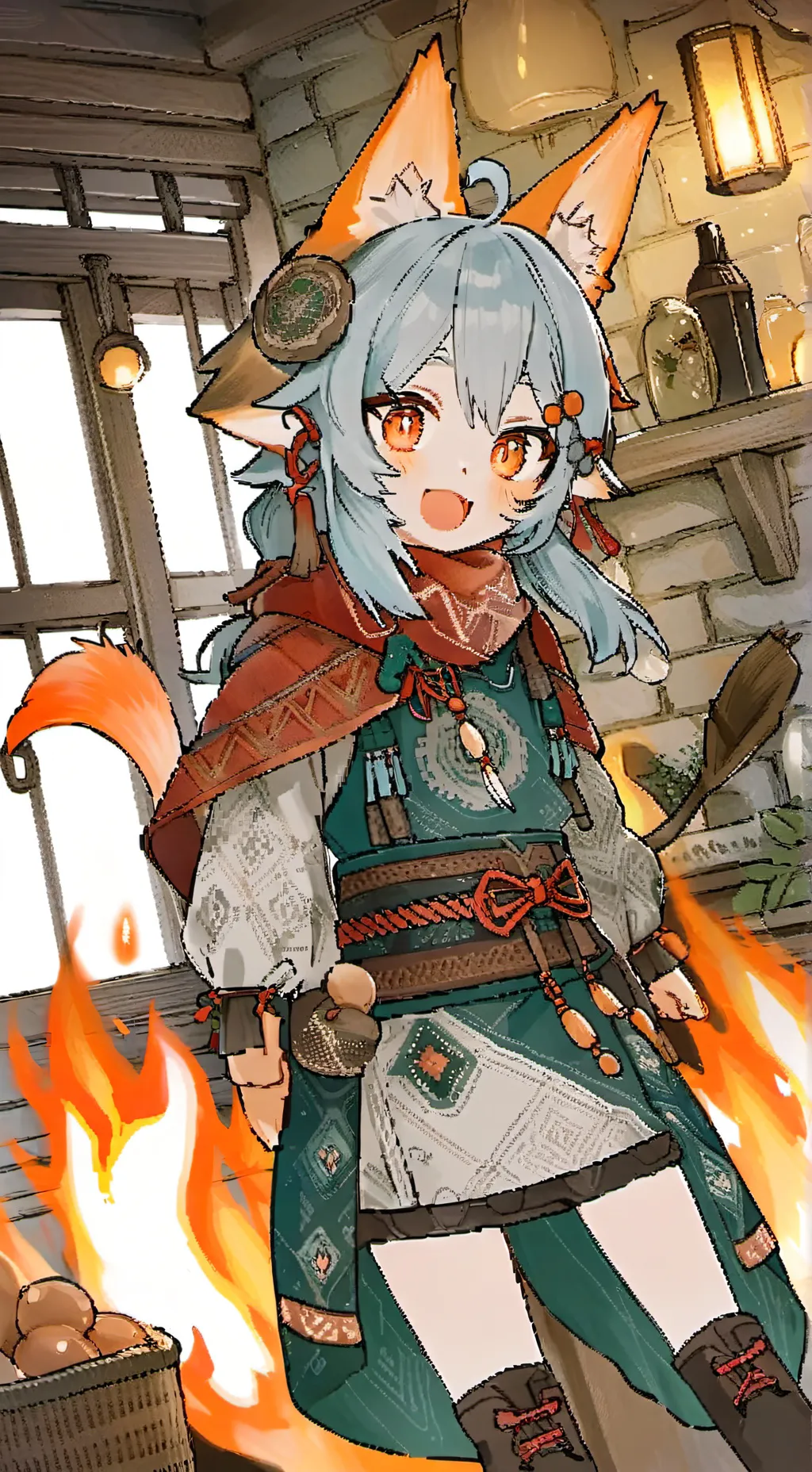 ai character: Flame Puff Furry background