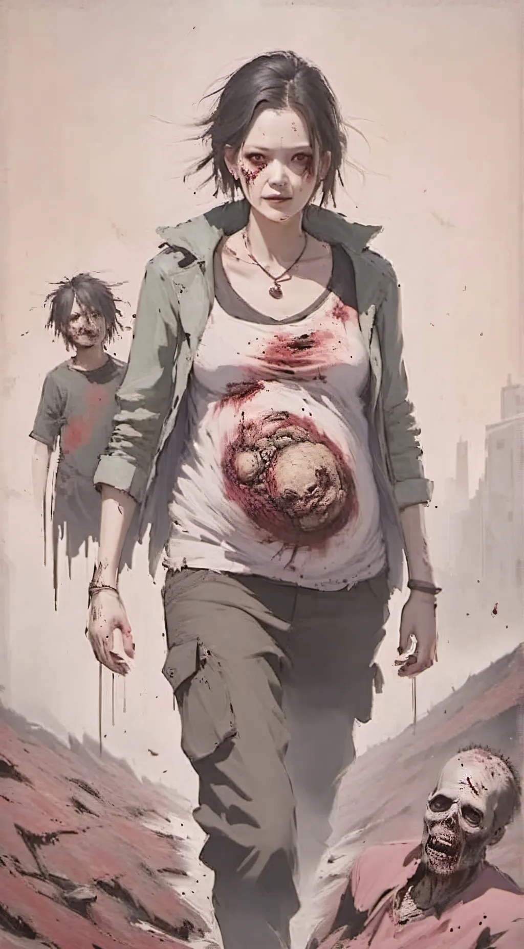 ai character: pregnant zombie background