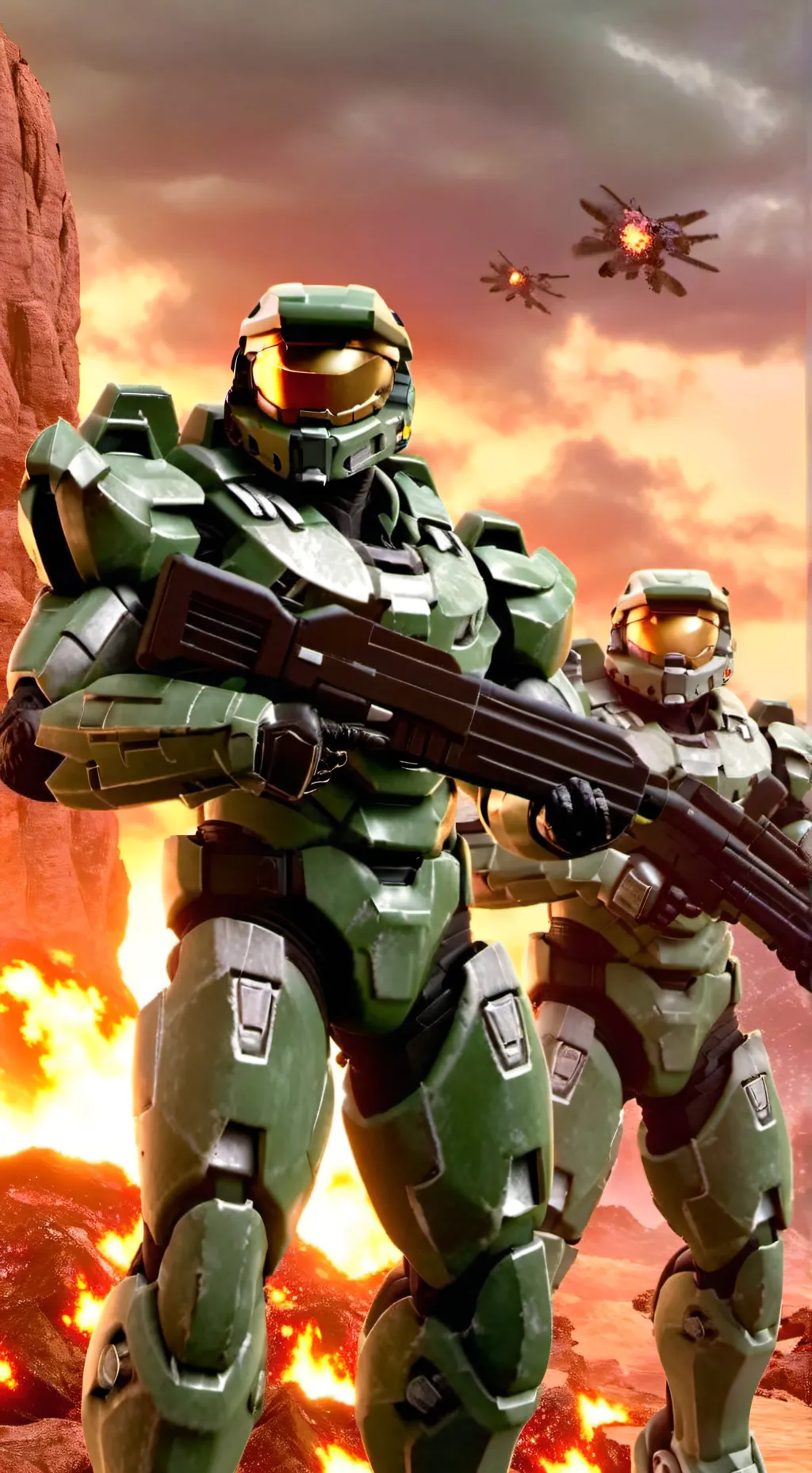 ai character: MASTER CHIEF,DOOM background