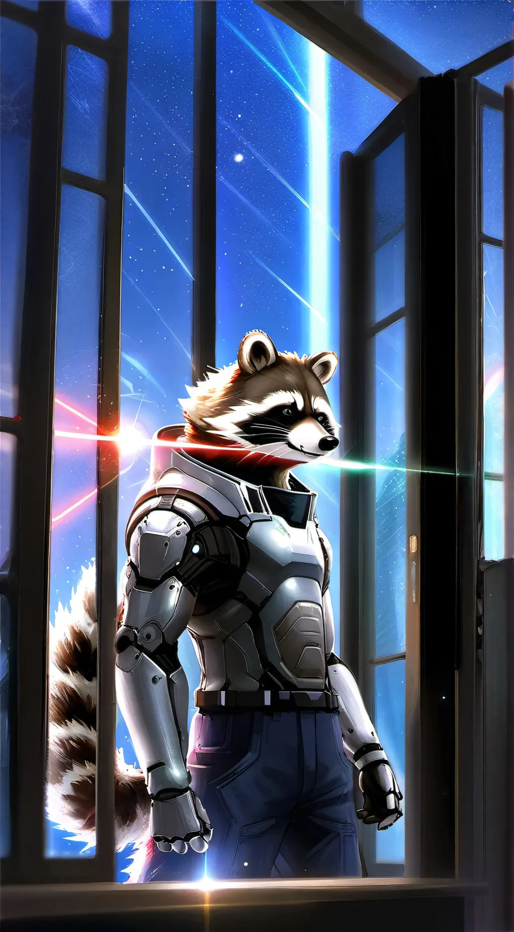 ai character: Cyborg Raccoon  background
