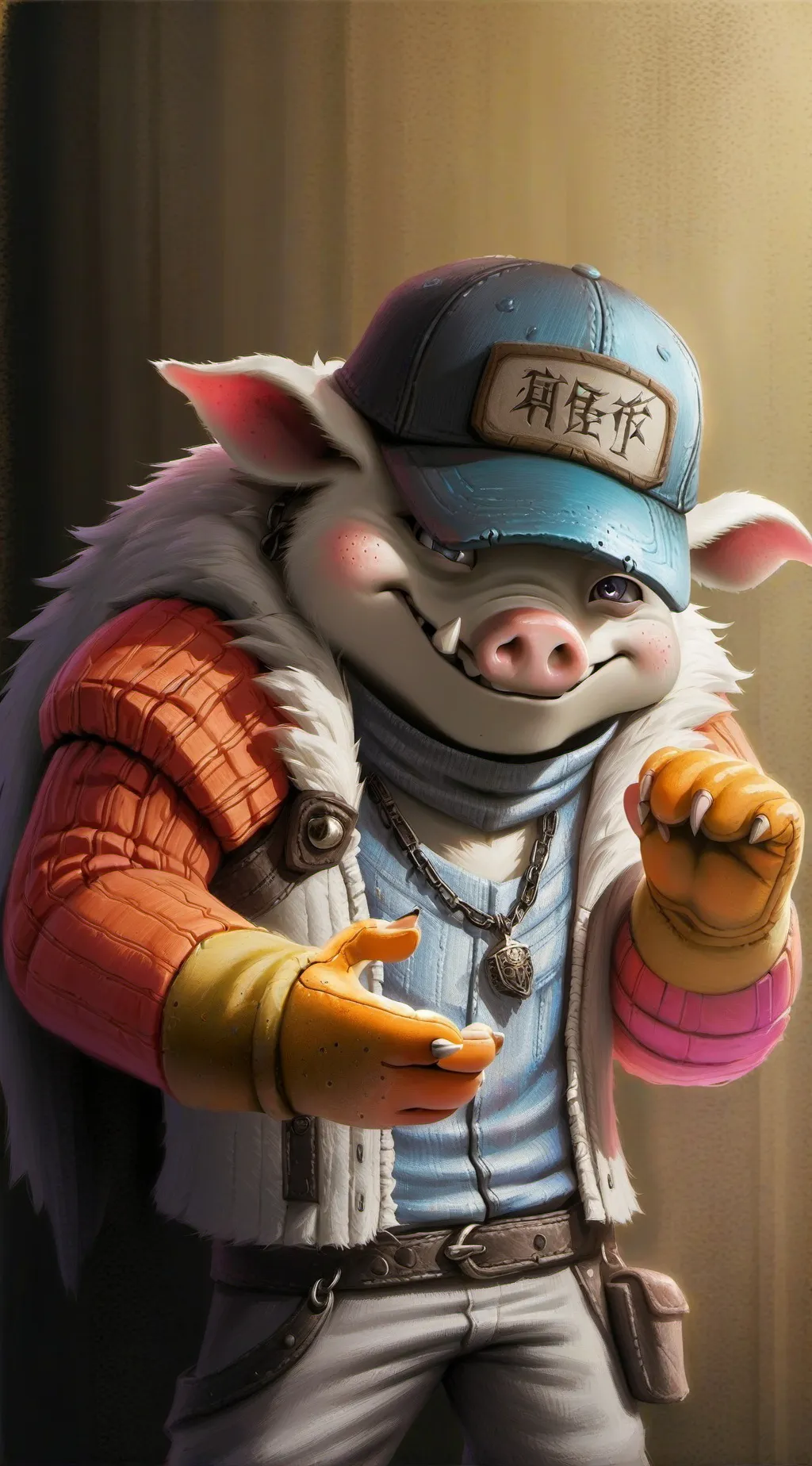 ai character: uncle Samsonite  background