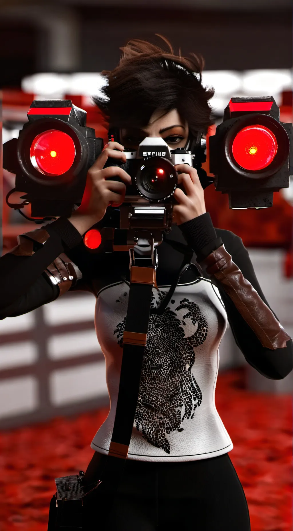 ai character: Camera Woman  background