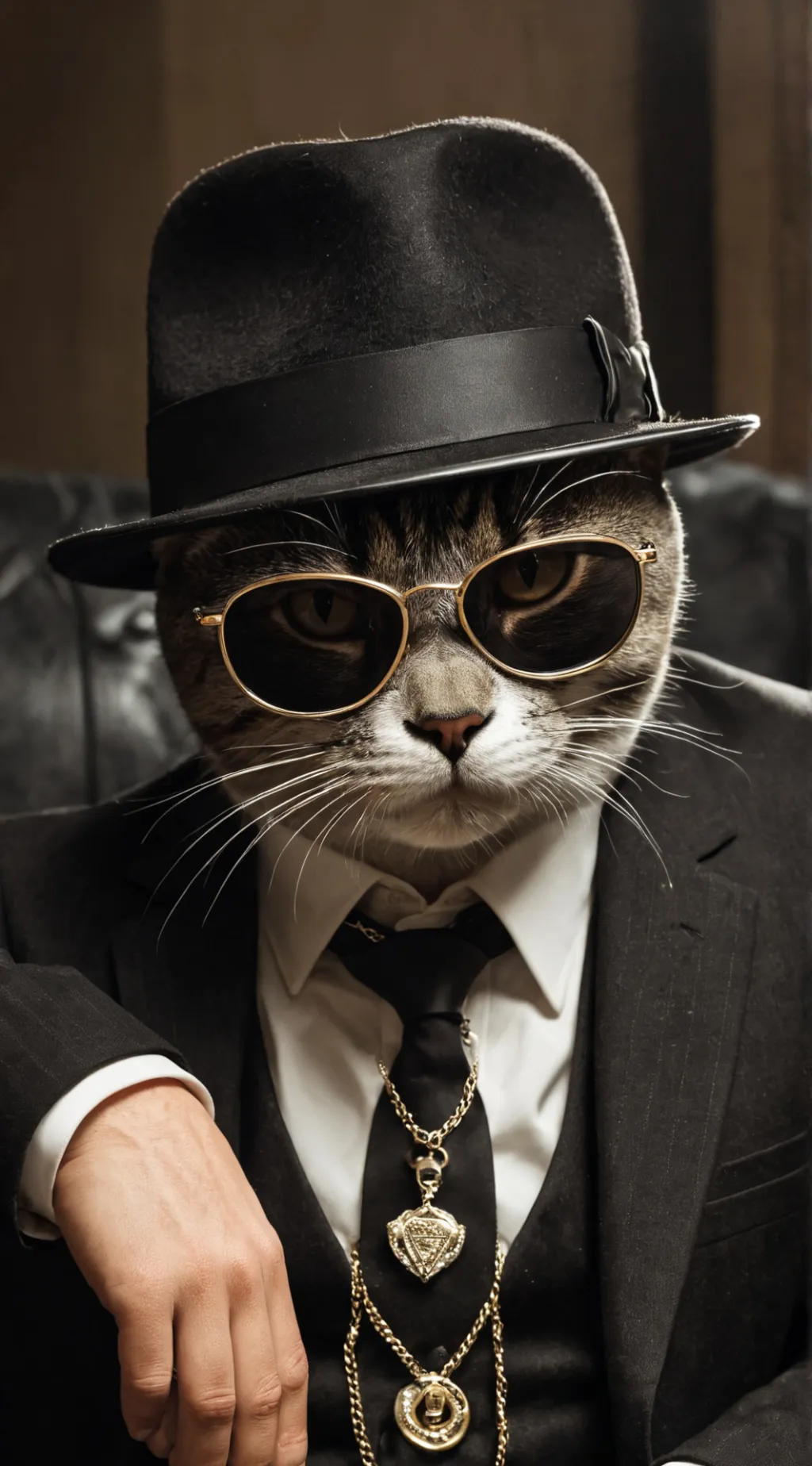 ai character: Mr mafia cat background