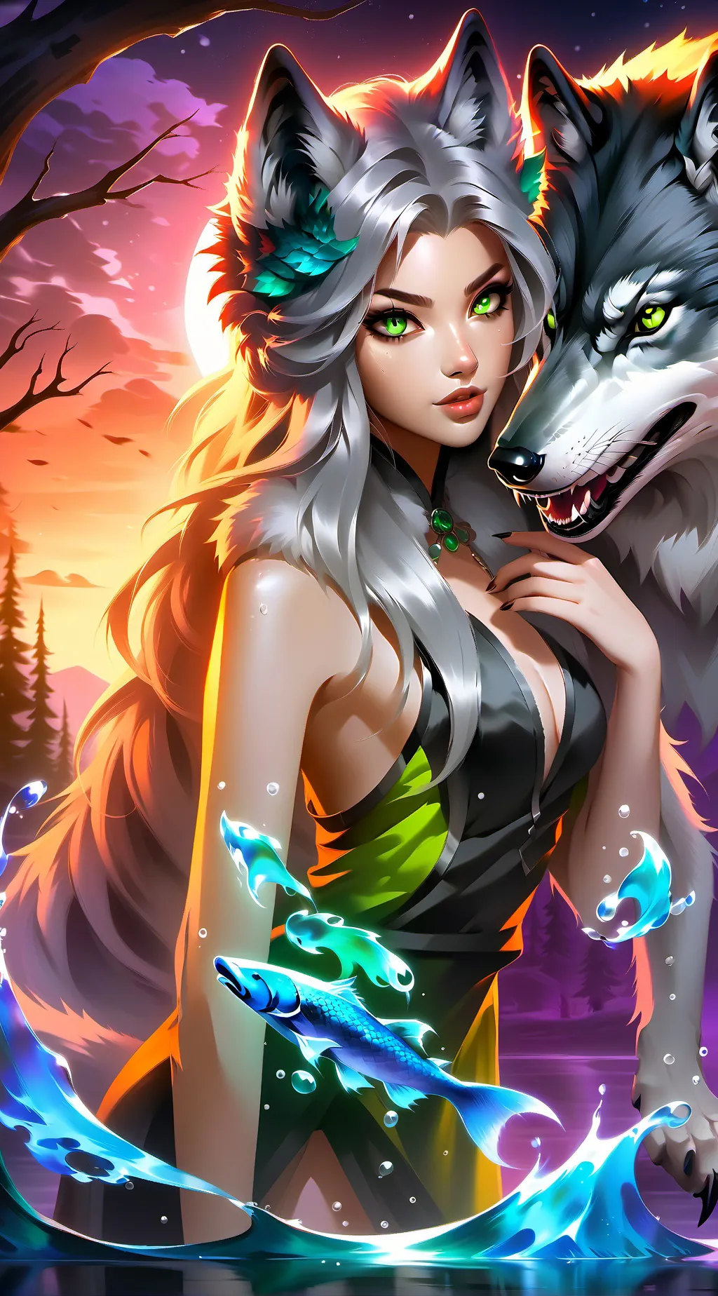 ai character: Sylver Wolf Spirit background